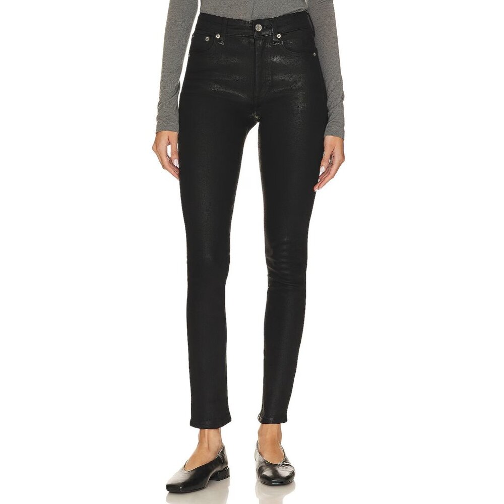 NWT Rag & Bone Nina High Rise Skinny in Coated Black Stretch Jeans 29